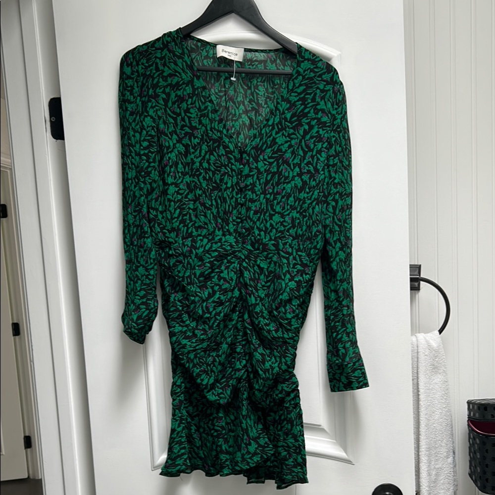 Green Ruched Wrap Sheath Dress